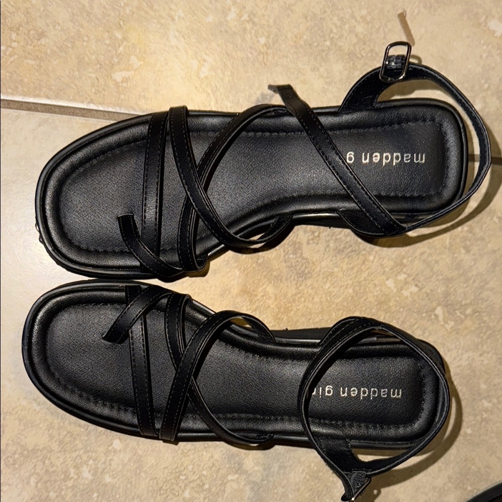Madden Girl Black Minimalist Sandals with Buckled Ankle Strap